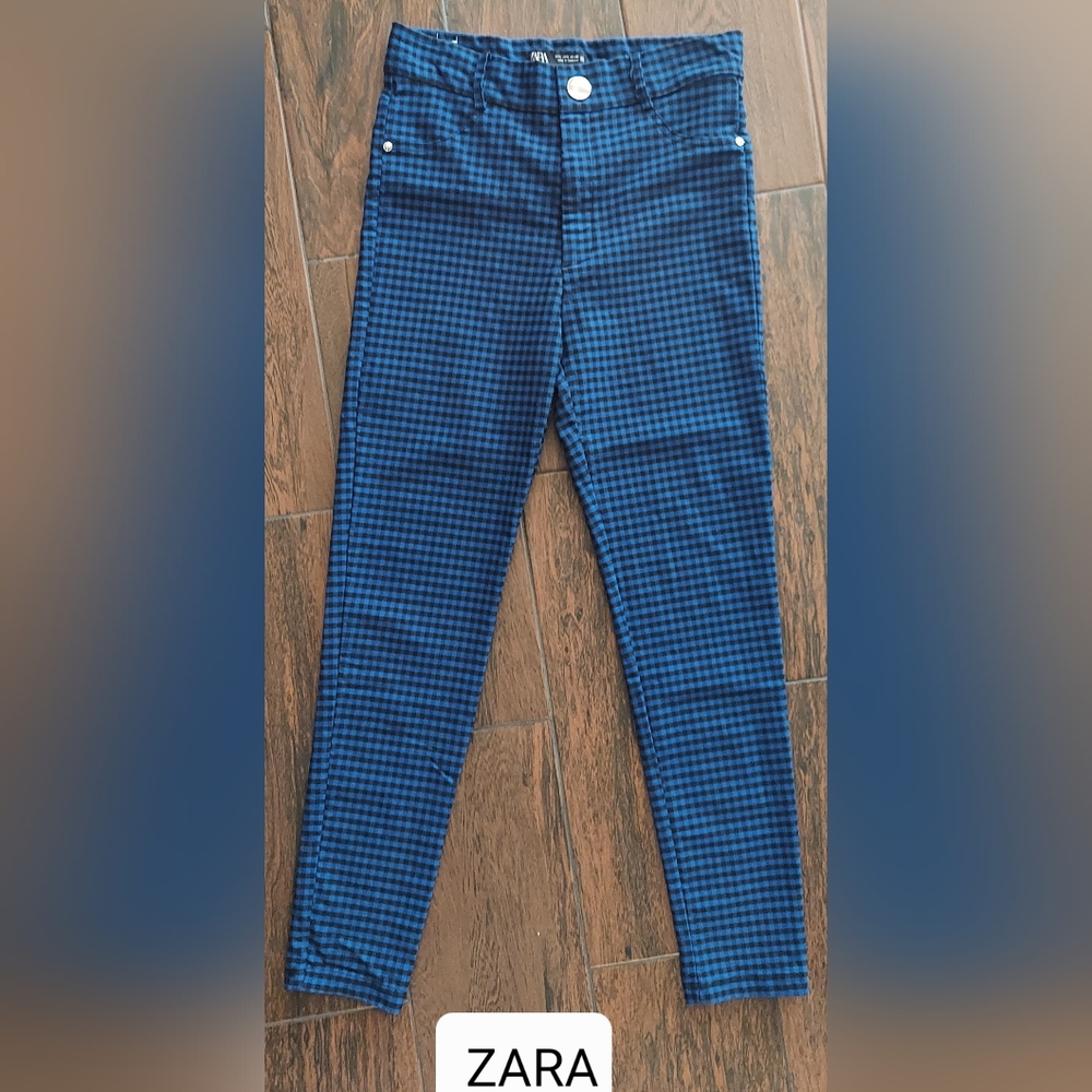 Black & Blue Plaid Checkered Zara Pants Size L Y2k 90s Indie